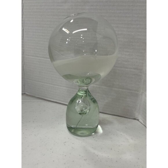 Double Round Vase Green with White Design Rare Vase Style Weighted Bottom - Picture 2 of 7